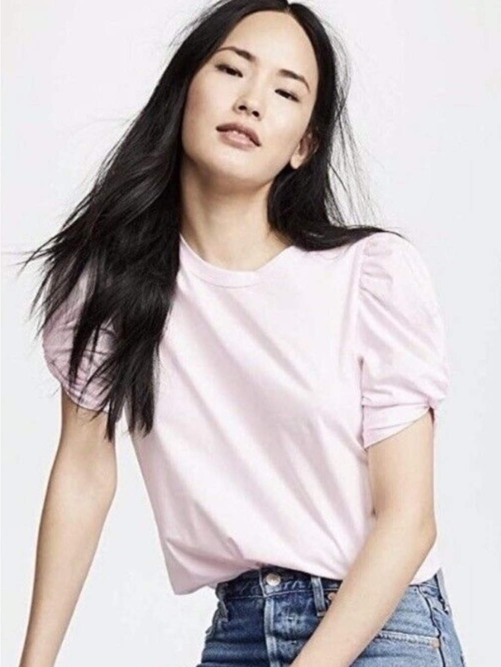 A.L.C. Soft Pink Puff-Sleeve Women's Tee cotton basic